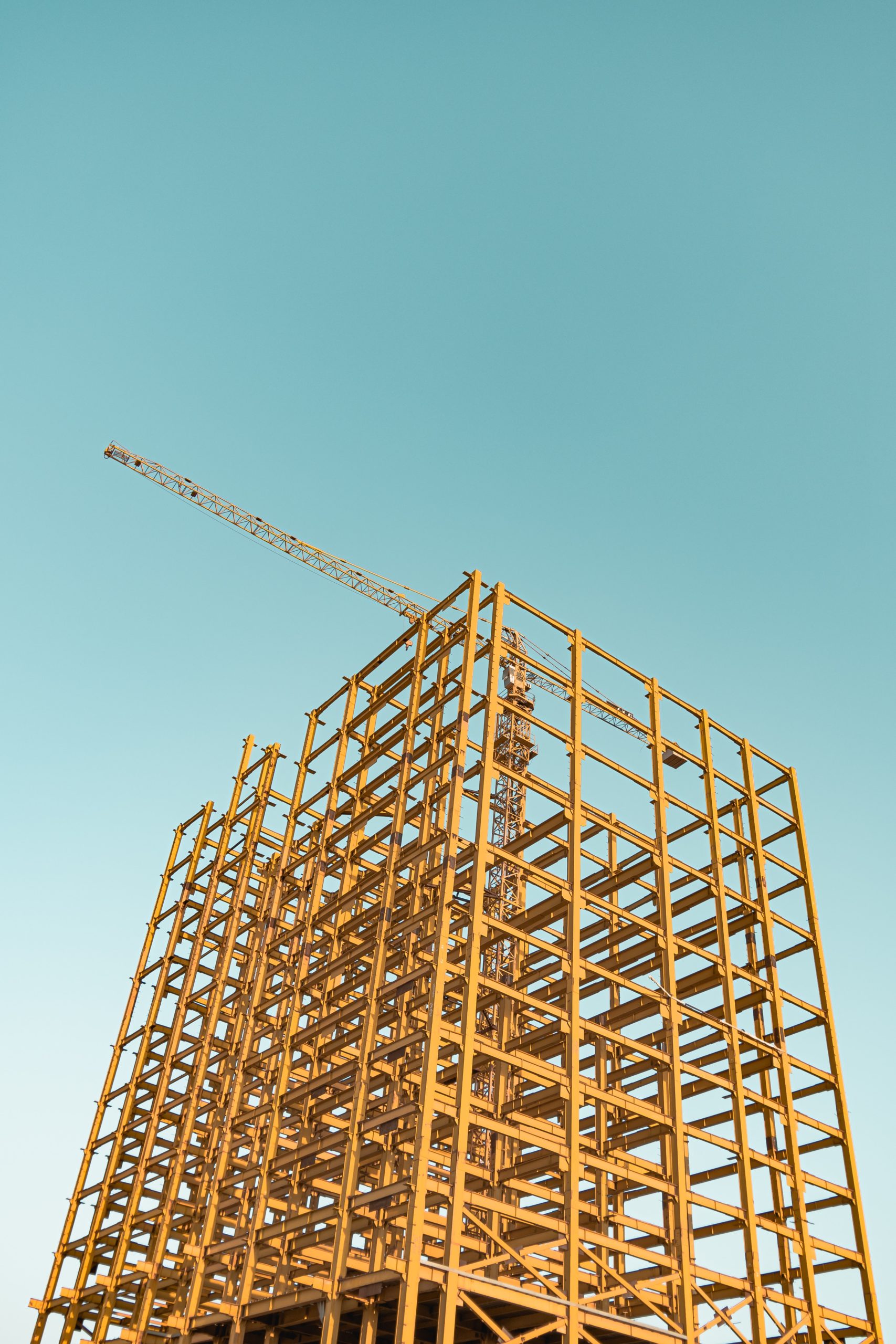 an empty wooden frame of a square building